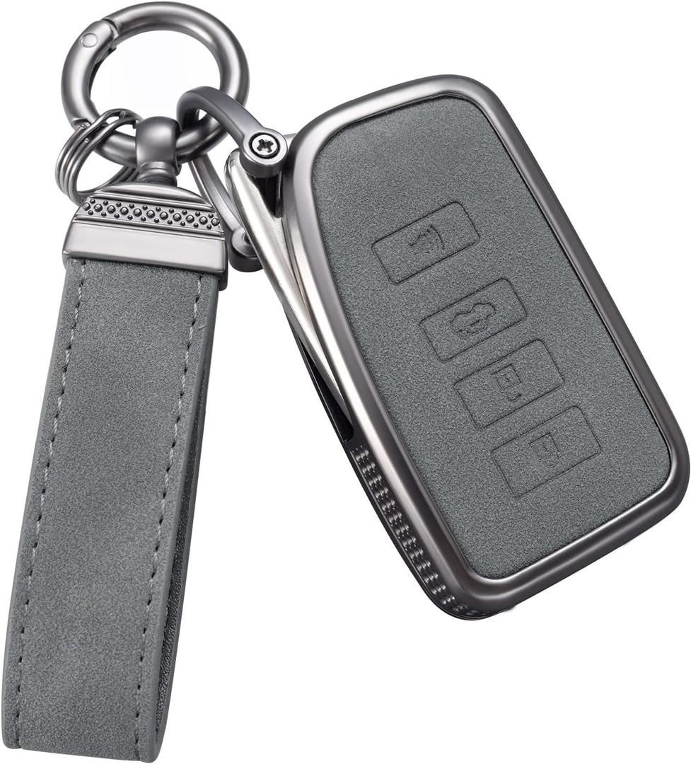 YO&YOYE Compatible with Lexus Key Fob Cover with Keychain Leather Key Case Protector Fit for RX ES GS LS NX RS GX LX RC LC (Model 1, Grey)