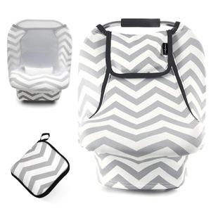 ACRABROS Car Seat Covers for Babies,All Season Infant Carseat Cover Canopy for Boys and Girls,Stretchy Adjustable Peeping Window with Mesh Cover,Warm Breathable Universal, Grey White Chevron
