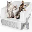Extra Large XXL Stainless Steel Cat Litter Box with Lid, 26" L x 18" W x 12" H Metal Litter Box with Hight Sides for Big Cats & Multiple Cats, Never Absorbs Odors, Anti-Urine Leakage, Easy Cleaning (Dark Gray)