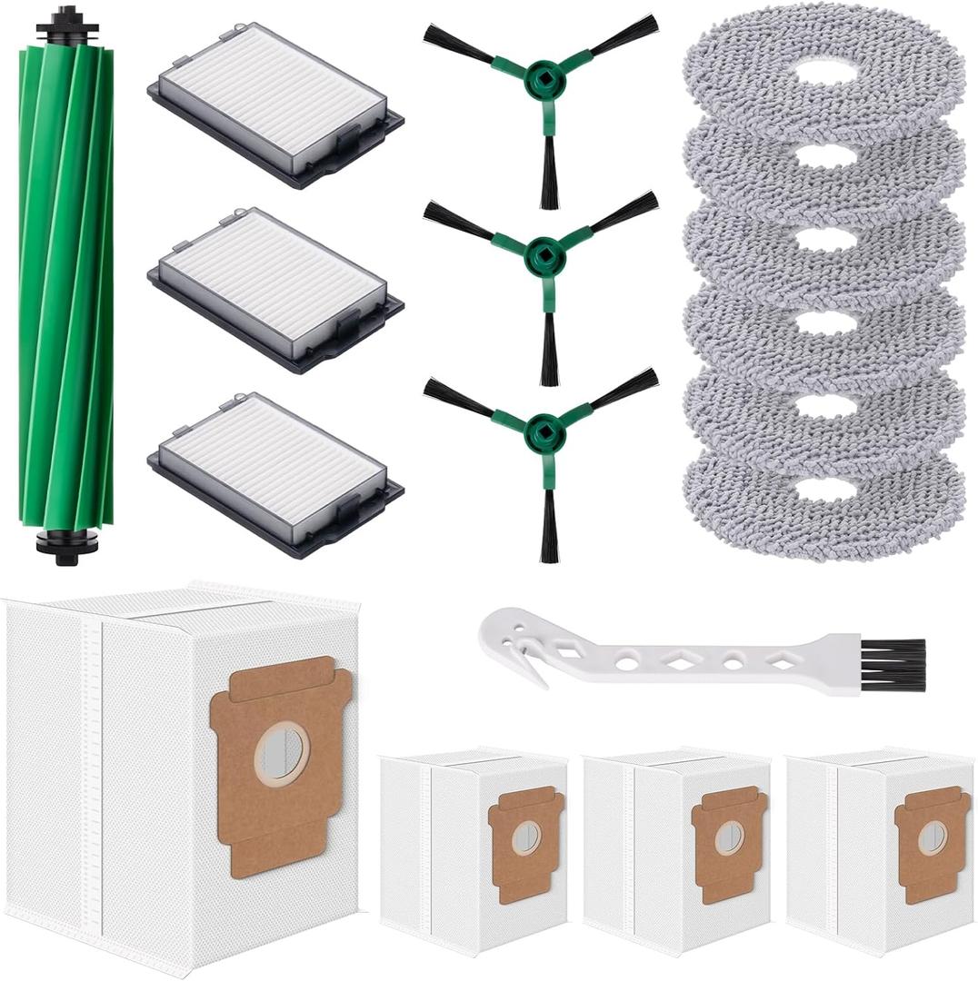 18 Pcs Replacement Parts for iRobot Roomba Plus 505/405 Combo Robot Vacuum Cleaner, Accessories with 1 Roller Brush, 6 Mop Pads, 3 Filters, 3 Side Brush,4 Vacuum Bags,1 Clean Tool