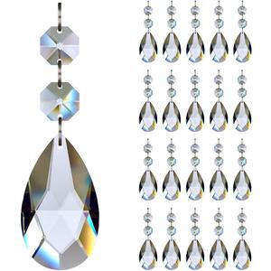 20pcs 50mm Teardrop Chandelier Crystals, Clear Replacement Parts Hanging Pendants Connected Glass Octagon Beads for Chandelier Decoration