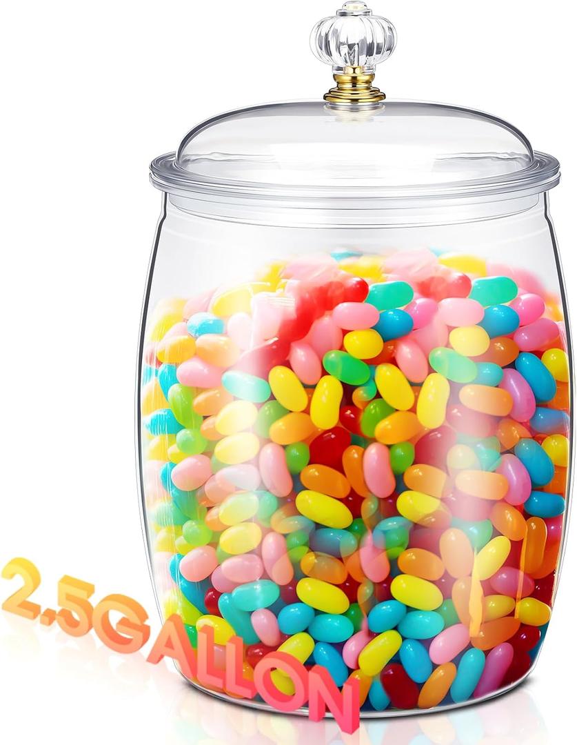 Nuogo 2.5 Gallon/320 oz Large Candy & Cookie Jar with Lid Plastic Apothecary Jars Large Food Storage Container Unbreakable Kitchen Storage for Cookie, Candy, Snack and Dried Foods DIY Gift