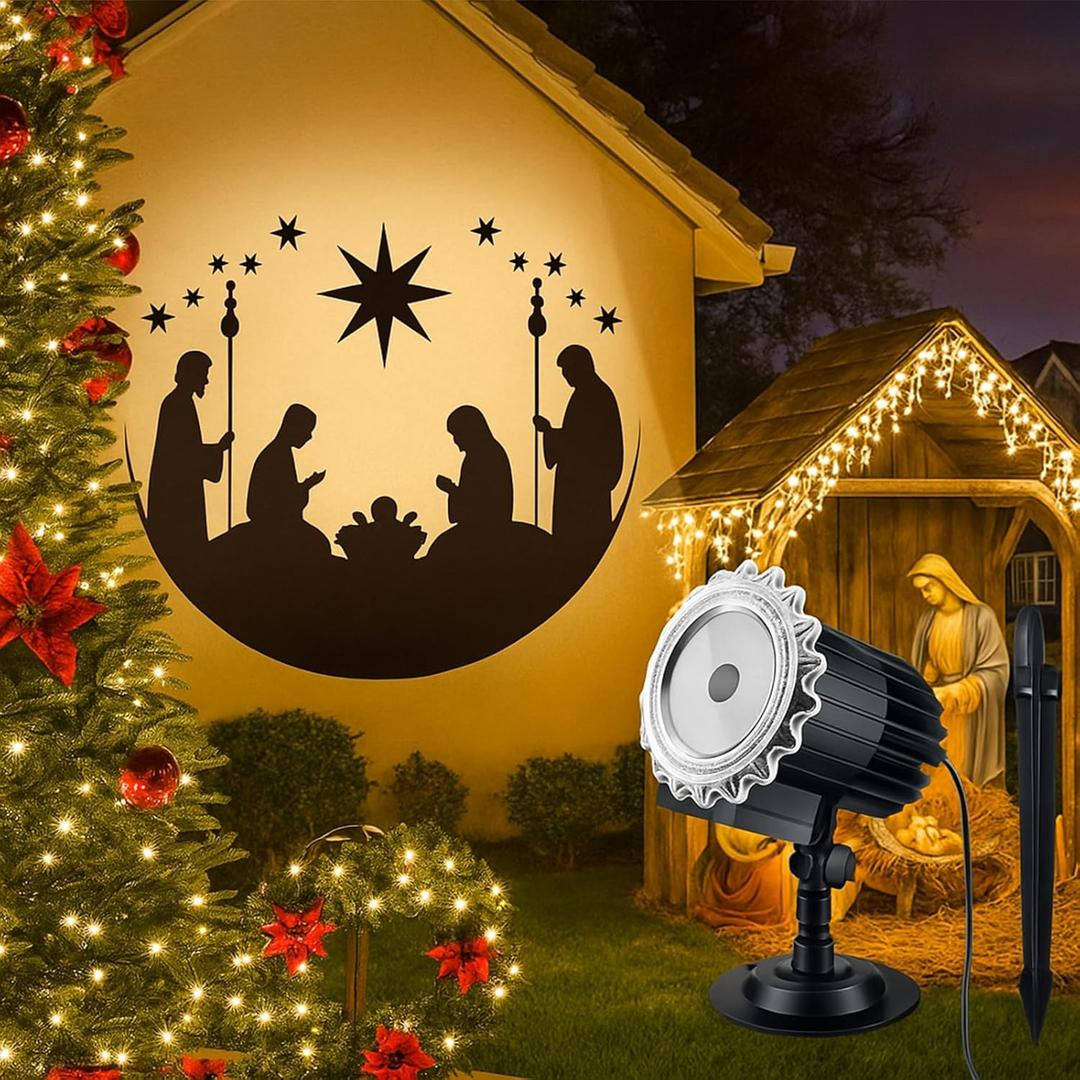 Tuanse Christmas Projector Lights Outdoor Rotating Nativity Projector LED Flood Light Holiday with Stars for Christmas Party Garden Landscape Decoration