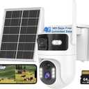 Dual Lens 4G LTE Cellular Security Camera Outdoor,No WiFi Security Camera Solar Powered,365 Days Free Unlimited Data,PTZ with 360Auto Tracking,2K Color Night Vision,PIR Alarm,2-Way Audio