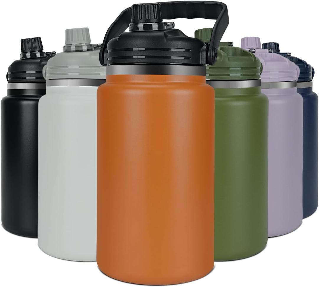 1 Gallon insulated Water Bottle, 135OZ Water Jug BPA Free&Leak Proof, Stainless Steel Water Jug with Metal Handle, Sports Gym School Camping Hiking Metal Flask