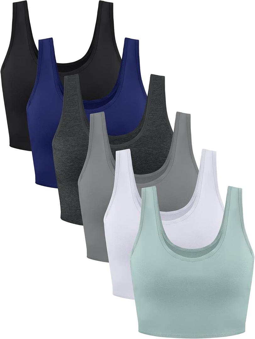 6 Pieces Women Basic Crop Tank Tops Sleeveless Sports Crop Top (Large, Mixed Colors)