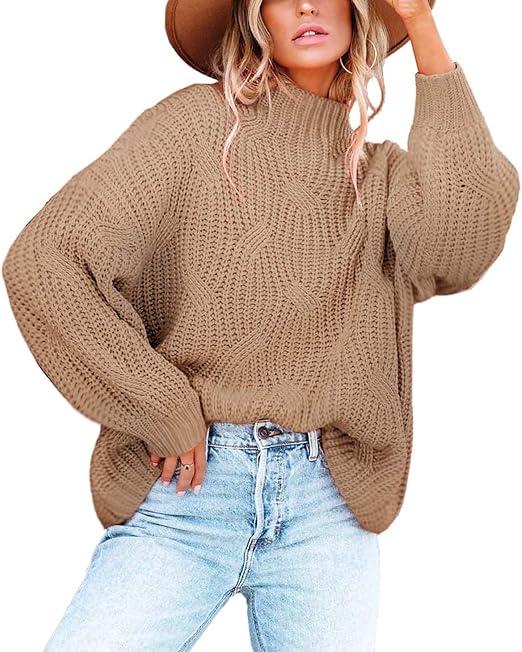 BWQ Women's 2024 Fall Oversized Pullover Sweaters Loose Casual Crewneck Long Sleeve Chunky Soft Cable Knit Blouse Tops, Size: Small