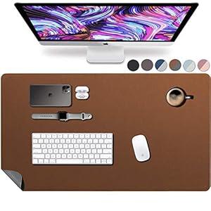 Leather Desk Pad 36" x 20", Vine Creations Desk Mat Waterproof Brown/ Dark Gray, Smooth PU Leather Large Mouse Pad Writing Surface, Top of Desks Protector, Wide Dual-Sided Blotter