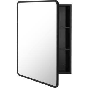 Movo Medicine Cabinet with Mirror, 20 Inch x 28 Inch Farmhouse Black Metal Framed Rectangle Bathroom Mirror Cabinet, Recess or Surface Mount