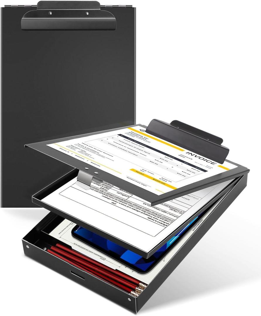 Metal Clipboard with Storage, Letter Size Heavy Duty Aluminum Clipboards, Dual Storage Binder Form Holder with High Capacity Clip for Teacher, Nurse, Police, School & Office Supplies - Frosted Black