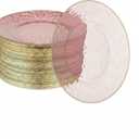 R-kay 100 Pack Pink Plastic Plates - 6.25 IN Hammered Gold Rimmed Sturdy, Durable And Extra Heavy duty Pink And Gold Plastic Dessert Plates Disposable - Appetizer Plates Disposable For All Occasions