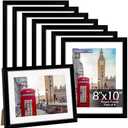 HOMERHYME 8x10 Picture Frame, 8 Pack Black Photo Frames for Tabletop or Wall Display, Fits Pictures 5x7 with Mat or 8x10 Without Mat, Poster Frame Collage with HD Plexiglass for Gallery Home Wall Decor
