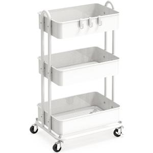 Simple Houseware 3-Tier Heavy Duty Metal Utility Rolling Cart, White