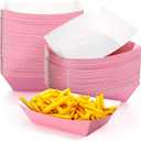 Yinkin 100 Pcs Paper Food Trays Boat Halloween 2lb Disposable Nacho Trays Kraft Paper Boat for Tacos Concession French Fries Snack Hot Dog BBQ Popcorn Wedding Christmas Party Supplies(Pink)