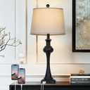 CINSARY 28.75'' Modern Black Metal Table Lamps Living Room Lamp for Nightstand Bedside End Lamp Home Decor Touch Lamp Modern Lamps with USB A+C Ports & Outlets Bulb Included