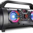 Portable Bluetooth Speaker with Subwoofer, Wireless Speakers with Booming Bass, FM Radio, RGB Lights, EQ, Stereo Sound, 10H Playtime, 30W Loud Speaker for Home, Outdoor, Party, Travel, Camping, Gifts (Black Orange)