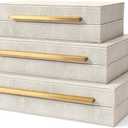 BAALTTO RUNYAO Kingflux Faux Ivory Shagreen Leather Set of 3 Pcs Decorative Boxes, Storage Boxes Jewelry Organizer, Men's Accessory Organizer (Ivory)