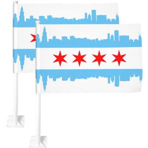2 Pack Chicago Car Flag 12 X 18 inch Double Side Chicago Sign Car Window Flags