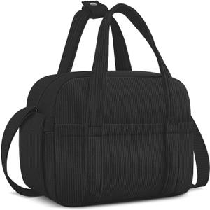 Lunch Box Lunch Bag for Women Adults Men, Cute Insulated Reusable Lunchbox Leakproof Simple Lunch Boxes Soft Corduroy Lunch Tote Bag Large Cooler Bag Containers, with Shoulder Strap (Black)