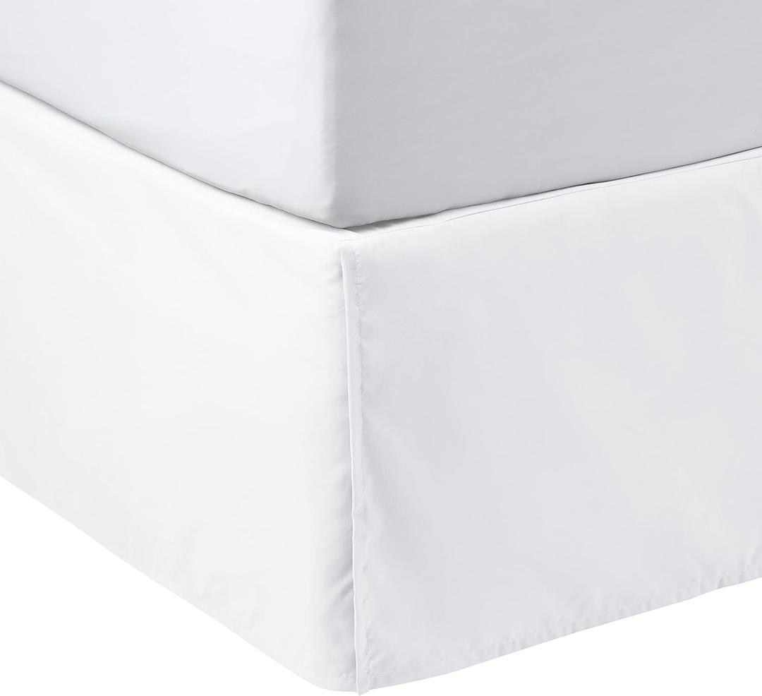 Amazon Basics Lightweight Pleated Wrinkle Resistant Fade Resistant Bed Skirt, Machine Washable, 16-Inch Drop, Queen, Bright White