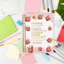 Rusenbao Coquette Pink Bow Strawberry Notebook Journal, Cute Notebook for School Teen Girls, Inspirational Strawberry Gifts for Women, Preppy School Supplies, Spiral Notebook 5.5 x 8.3