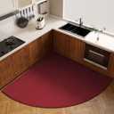 Non-Slip Corner Kitchen Rug - Super Absorbent Braided Floor Mat for Sink Areas, Washable Circular Sector Mat with Rubber Backing, Imitation Linen Kitchen Carpet (Burgundy, Radius 28'')