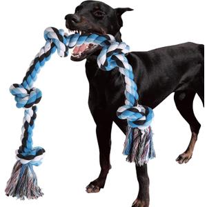 XIGOU Dog Rope Toys for Large Dogs Aggressive Chewers, Dog Chew Toys for Large Breed Indestructible, Heavy Duty Tough 3 Feet 5 Knots Dog Toy, Sturdy Rope toy for Dogs Tug of War Dog Toy Teeth Cleaning