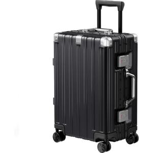 Krute Carry On Luggage 20 inch Aluminum Frame Luggage with Spinner Wheels Hardshell No Zipper PC+ABS TSA Lock Zipperless Suitcases (Black)