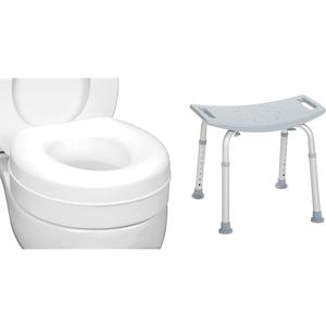 HealthSmart Raised Toilet Seat Riser That Fits Most Standard (Round) Toilet Bowls for Enhanced Comfort and Elevation with Slip Resistant Pads & Drive Medical RTL12203KDR Shower Chair