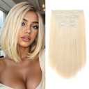 NTYNTY Hair Extensions, 10" Short Clip in Hair Extensions 4PCS Straight Natural Soft Synthetic Hairpiece for Women- Golden Blonde with Highlights