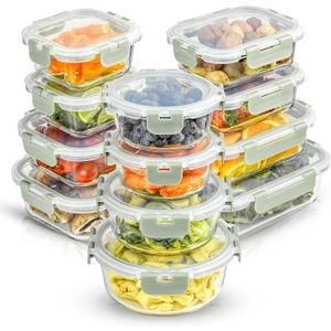 JoyJolt 24pc Borosilicate Glass Storage Containers with Lids | 12 Airtight/Freezer Safe Food Storage Containers for Pantry and Kitchen | Meal Prep Container for Lunch | Glass meal Set