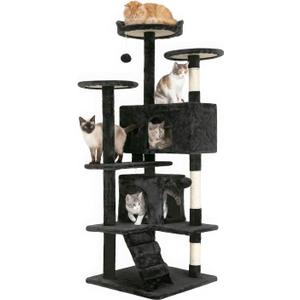 FDW | 54" Cat Tree Tower | Dark Gray | Multi-Level Indoor Activity Center with Sisal Scratching Posts, Condos, Plush Perches, Hanging Cat Toys | Sturdy, Easy to Assemble | for Kittens & Adult Cats