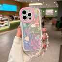 LZXXHM Compatible iPhone 15 Pro Max Cases, Cute Glitter Aesthetic Rainbow Cloud Pattern, with Trendy Braided Wrist Rope, Soft f and Durable TPU Material, Suitable for Women and Girls