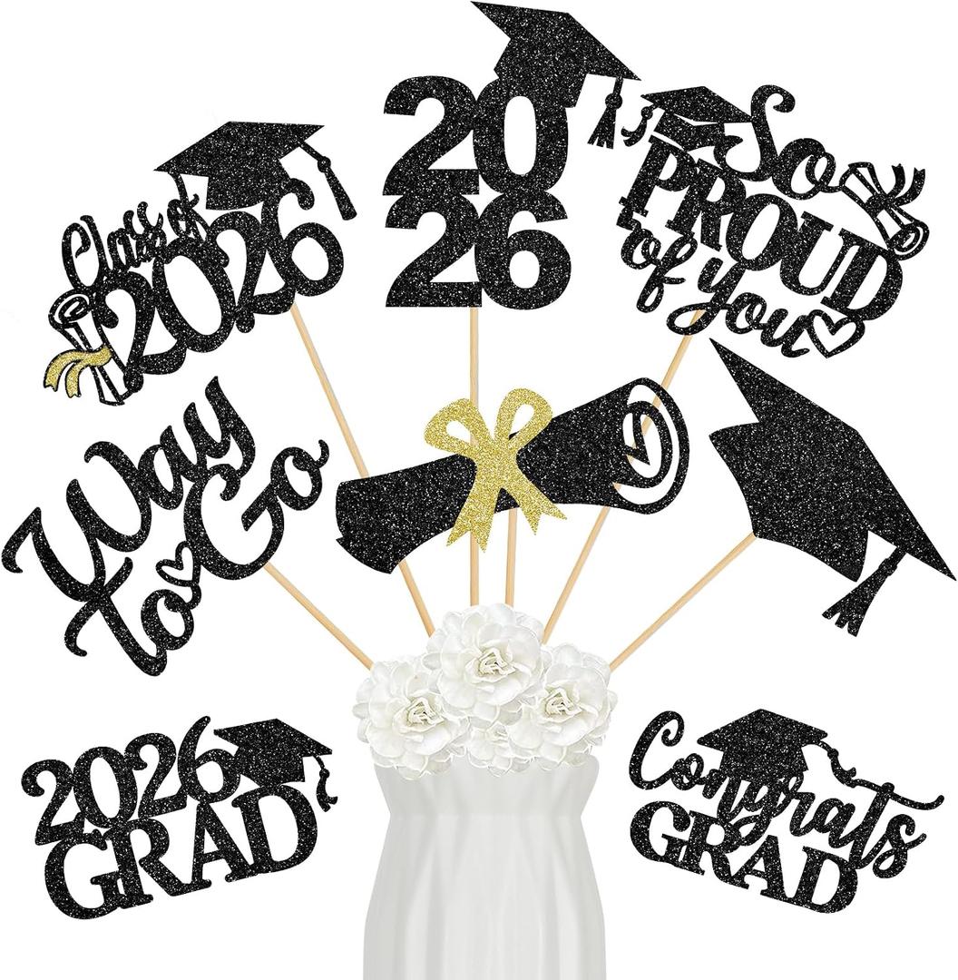 5 x 24Pcs Black 2026 Graduation Table Centerpieces Sticks, 2026 Graduation Party Centerpieces for Tables 2026 Black 2026 Graduation Table Centerpieces Decorations