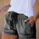 YOCUR Womens Lightweight Shorts Casual Baggy Trendy Hot Pants Elastic Waist Drawstring Comfy Shorts (Black, XL)