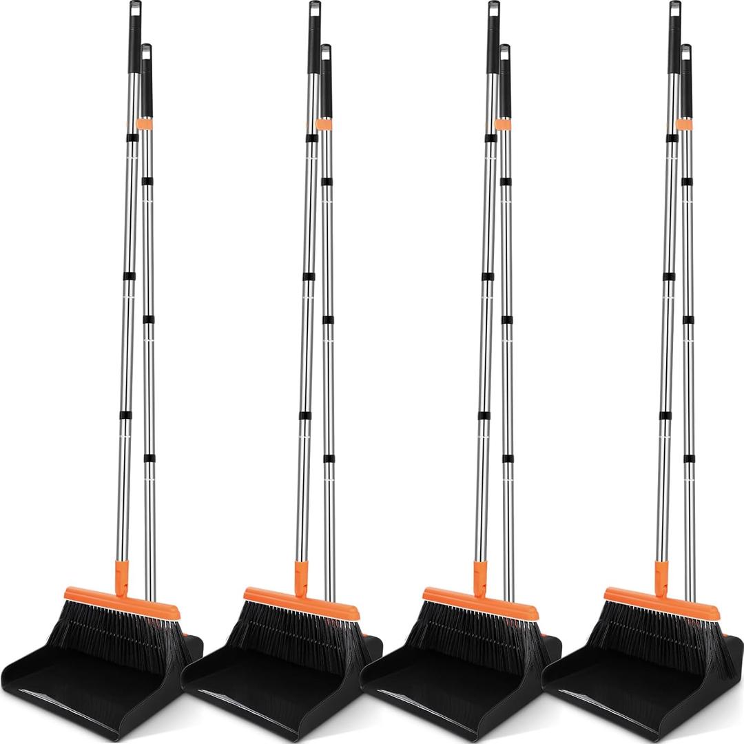 Yungyan 4 Pack Broom and Dustpan Set, 52" Long Handle Adjustable Broom with Dustpan Combo Set for Home Office Kitchen Garage Floor Cleaning