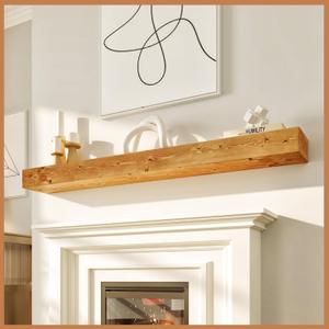 Avana Fireplace Mantle - Natural Wood - Mounted for Over Fireplace - Handcrafted - Rustic Natural, 60 X 8 X 3