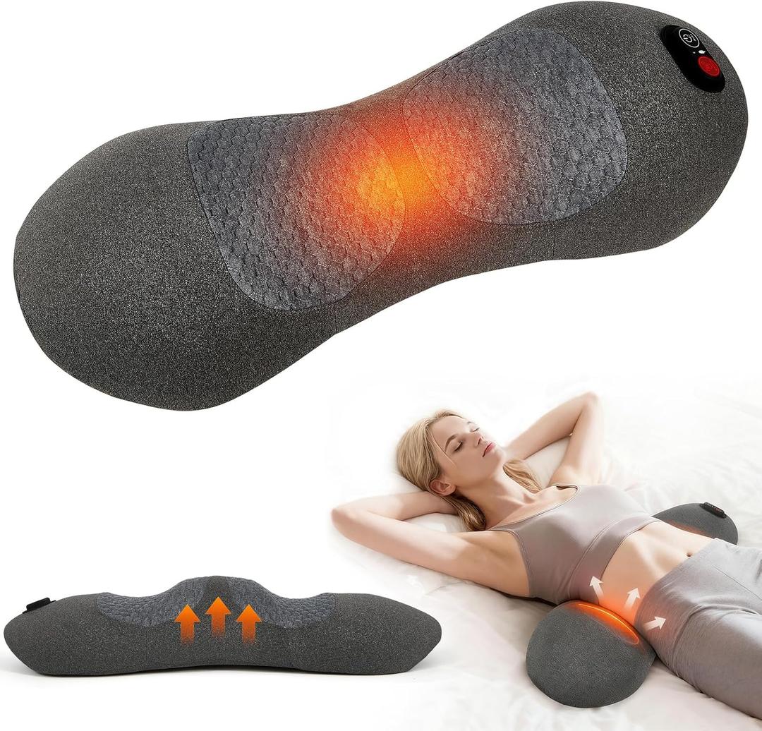 KITCADA 3 in 1 Electric Lumbar Massager Support Pillow, Back Massager with Heat, Adjustable Height for Bed and Chair,Back Support Pillow for Lower Back Pain Relief,Gifts for Women Men Mom Dad (Gray)