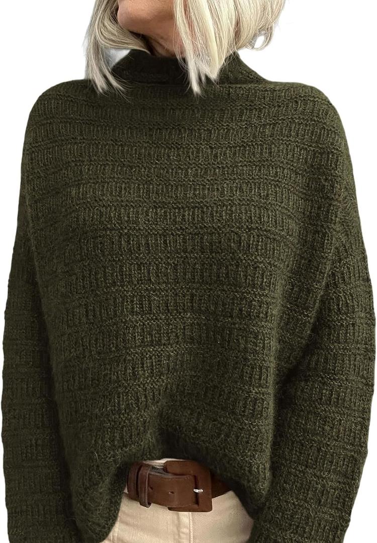 PRETTYGARDEN Womens Mock Neck Oversized Sweaters 2026 Long Sleeve Pullover Fall Sweater Knit Jumper Tops Winter Clothing (XL)