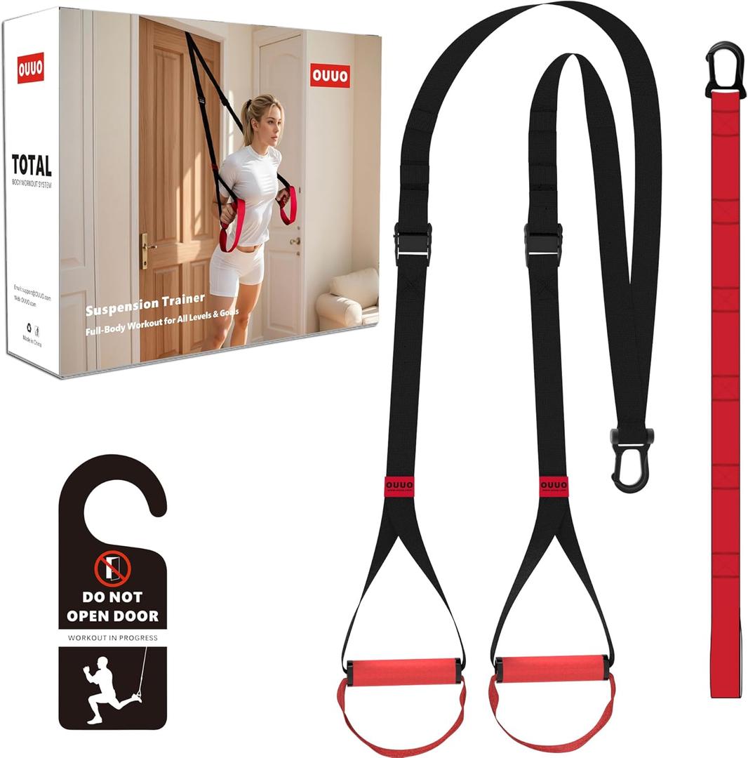 Suspension Straps Trainer for Home Gym  Integrated Door Anchor for 1-Second Setup, All in One Bodyweight Resistance Straps for Indoor & Outdoor Fitness Training System