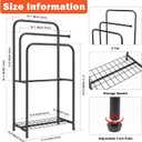 HarJue Towel Racks for Bathroom, 35" H Standing Towel Holder 3 Tier Metal Pool Towel Hanger Outdoor Floor with Storage Shelves for Blanket Bath Towel Drying (Matte Black)