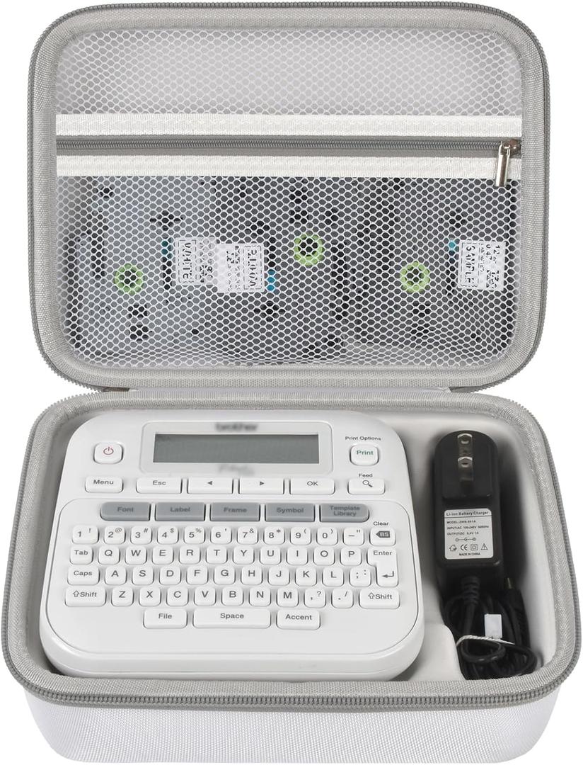 Case Compatible with Brother P-Touch PTD220 210 Home/Office Everyday Label Maker, Storage Holder Carrying Organizer for Label Tapes, AC Adapter, Charging Cables (Box Only) - White