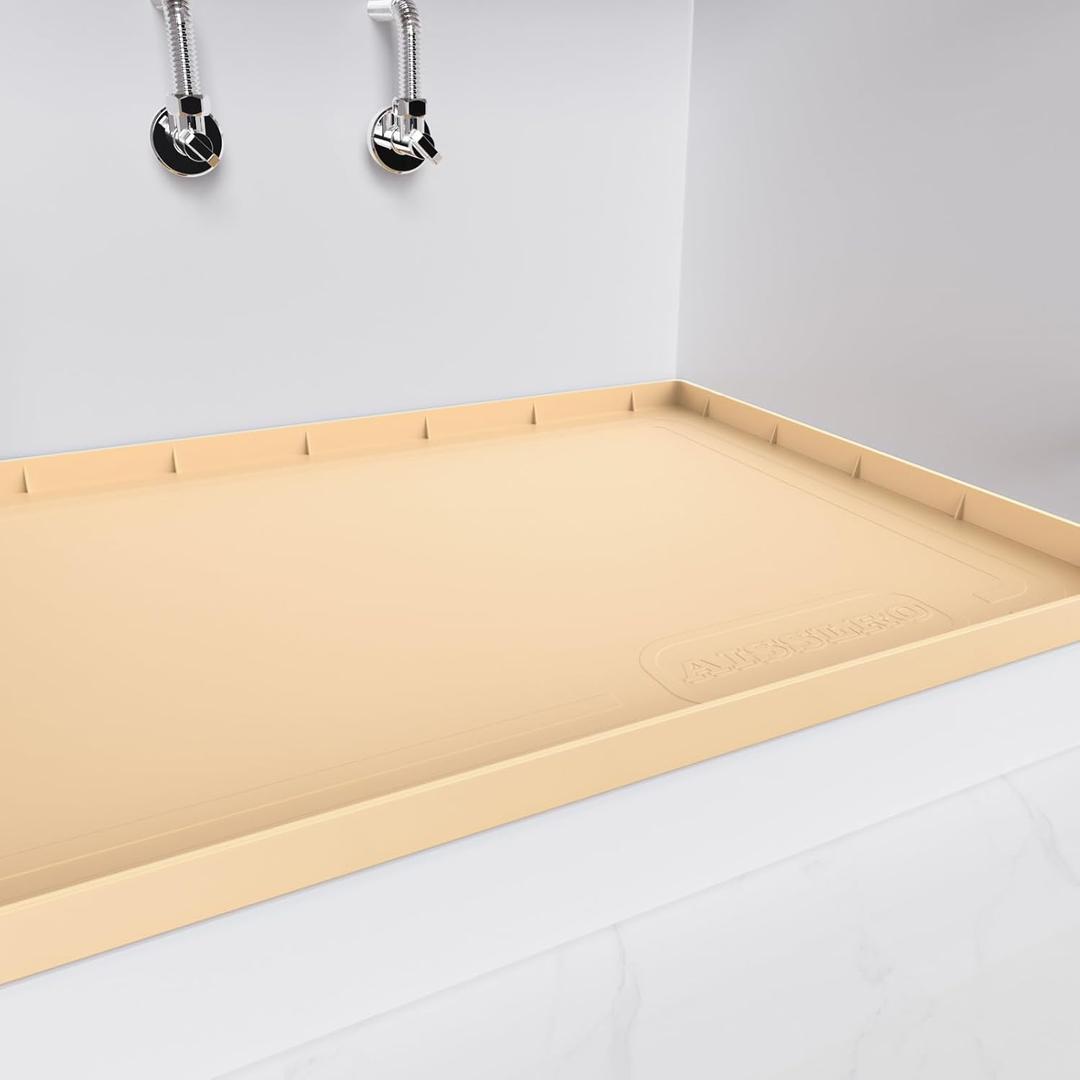 Aisslro Under Sink Mat 28" X 19", Waterproof Silicone Under Sink Mats for Kitchen, Anti-Leak Shelf Liner & Cabinet Protector with Raised Edge, [BPA Free] Bathroom Tray Home Organizer, Brown