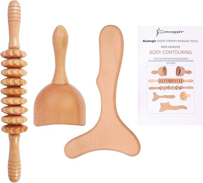 3-in-1 Wood Therapy Massage Tools Lymphatic Drainage Massager Wooden Massager for Maderoterapia,Anti-Cellulite, Body Sculpting & Contouring