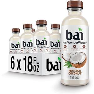 Bai Antioxidant Infused Water Beverage, Molokai Coconut, with Vitamin C and No Artificial Sweeteners, 18 Fluid Ounce Bottle, 6 Pack, BBD JUN 01 2026