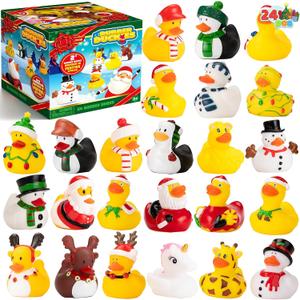 JOYIN 24 PCS Christmas Ducks for Stocking Stuffers, Xmas Rubber Duck Bath Toys for Kids Gift, Party Favor Novelty Duckies for Boys, Girls and Toddlers