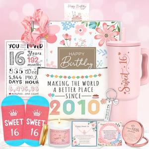 Sweet 16 Gifts for Girls Happy 16th Birthday Gifts for Girls Sweet Sixteen Gift for 16 Year Old Girl Trendy 2026 Pink 16 Year Old Girl Birthday Gift Ideas 16th Decoration for Granddaughter, Daughter