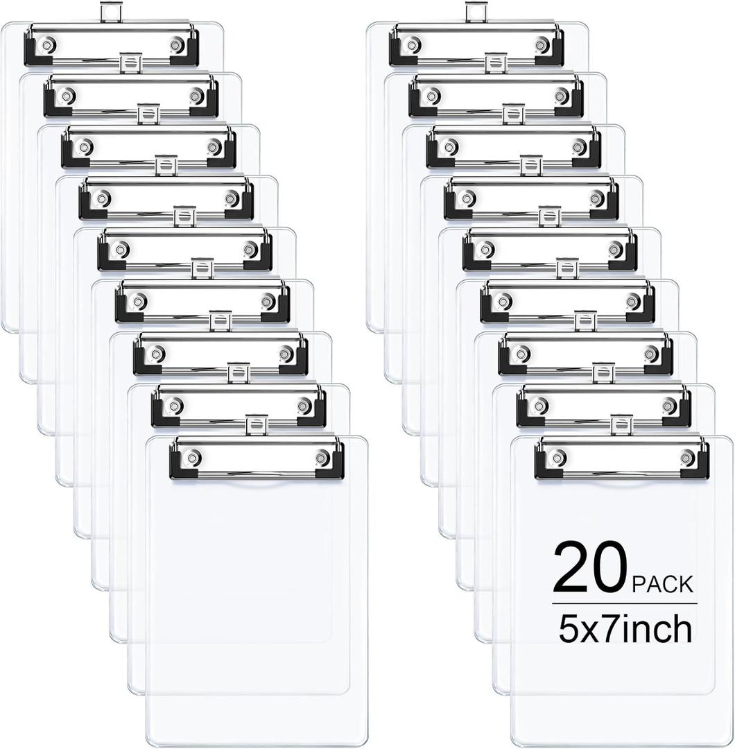 20 Pack Clear Small Clipboard, 5 x 7 Mini Size for Classroom, Students, Teacher, Nurse,Clip Board with Low Profile Clip, Office & School Supplies