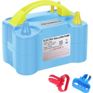 Growsun Electric Balloon Pump Air Inflator Portable Automatic Dual Nozzle Balloon Blower 110V 600W for Birthday Baby Shower Balloons Party Decorations (Blue)