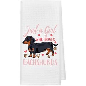 Pack of 6 kunlisa Dachshund Kitchen Towels,Black and Tan Dachshund Kitchen Towels and Dishcloths 16×24 Inch,Funny Sausage Dog Hand Dish Tea Towel for Kitchen Decor,Dachshund Mom Gifts(white3)